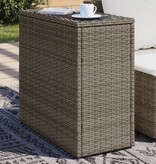 vidaXL Tuinbijzettafel met glazen blad 58x27,5x55 cm poly rattan grijs