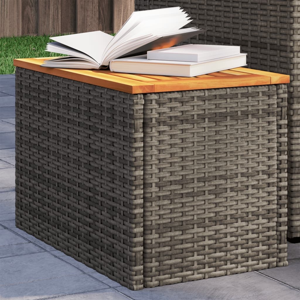 vidaXL Tuinbijzettafels 2 st 55x34x37 cm poly rattan en hout grijs