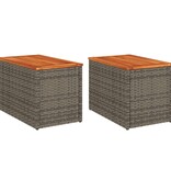 vidaXL Tuinbijzettafels 2 st 55x34x37 cm poly rattan en hout grijs