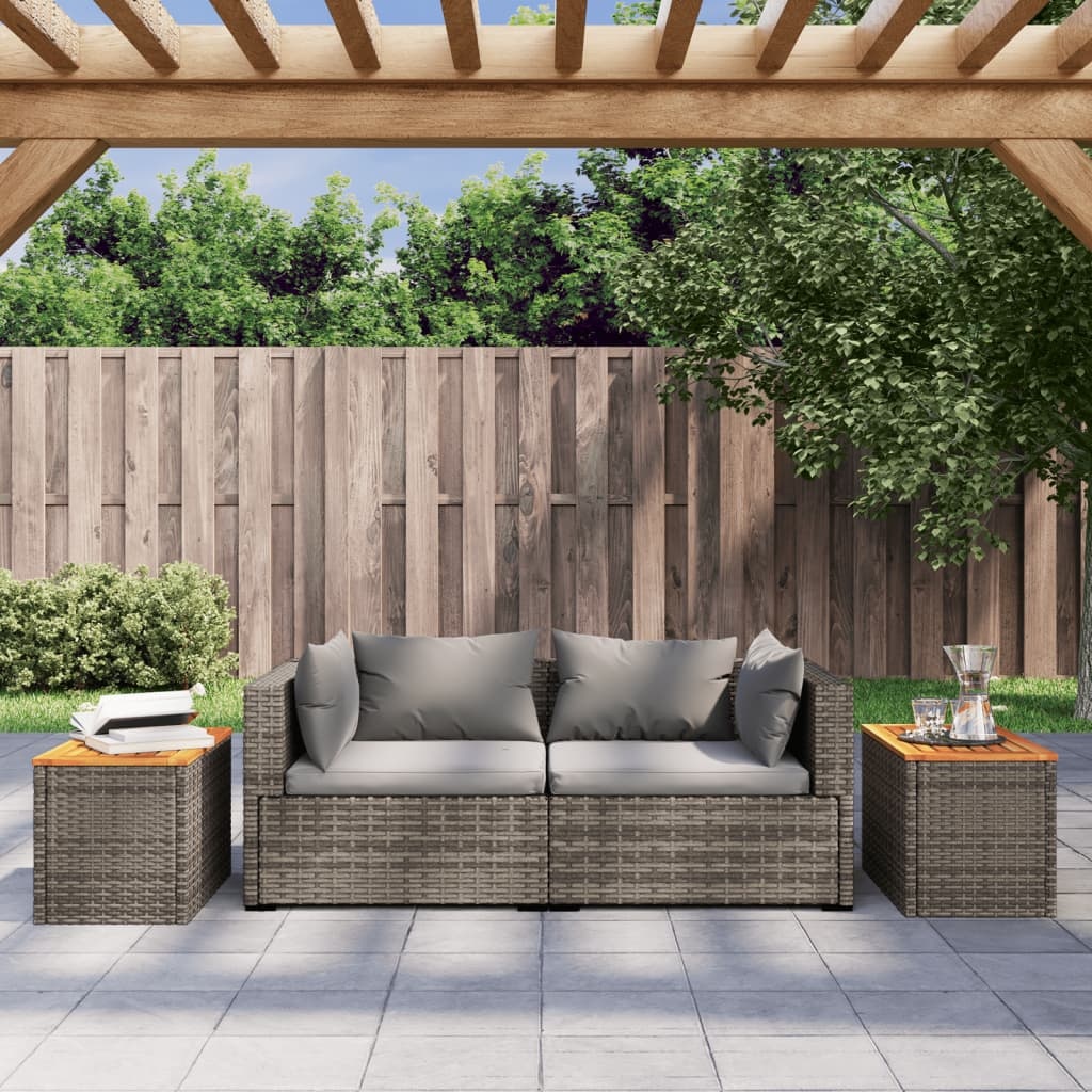 vidaXL Tuinbijzettafels 2 st 55x34x37 cm poly rattan en hout grijs