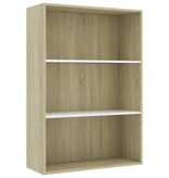 vidaXL Boekenkast 3 schappen 80x30x114 cm spaanplaat wit sonoma eiken