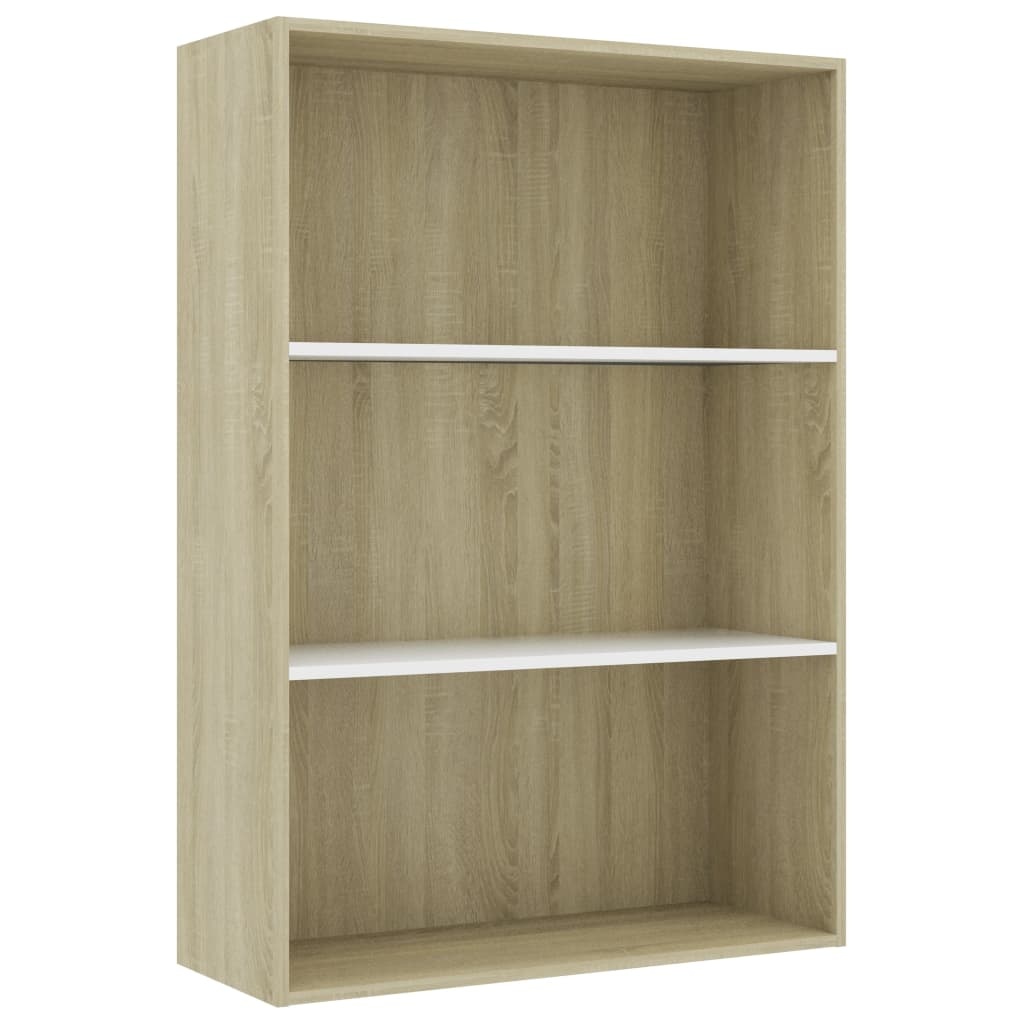 vidaXL Boekenkast 3 schappen 80x30x114 cm spaanplaat wit sonoma eiken