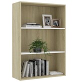 vidaXL Boekenkast 3 schappen 80x30x114 cm spaanplaat wit sonoma eiken