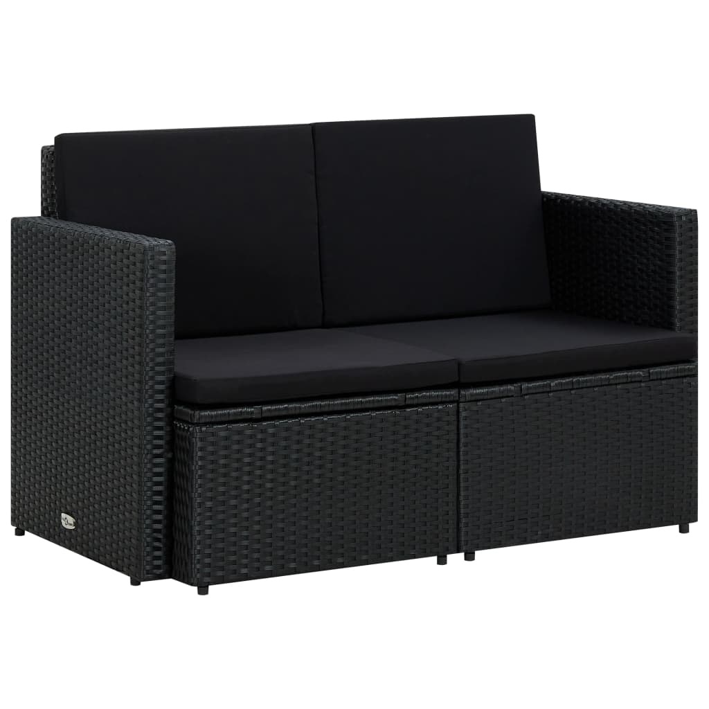 VidaXL Tuinbank 2-zits met kussens poly rattan zwart