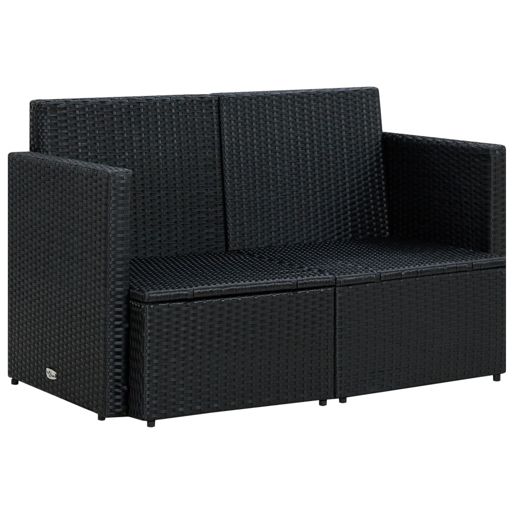 VidaXL Tuinbank 2-zits met kussens poly rattan zwart