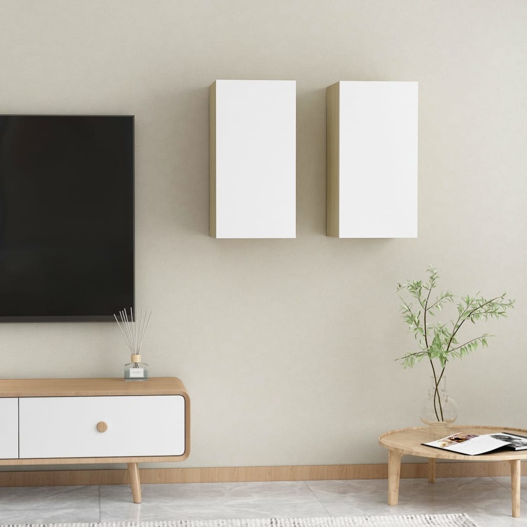VidaXL Tv-meubelen 2 st 30,5x30x60 cm bewerkt hout wit en sonoma eiken