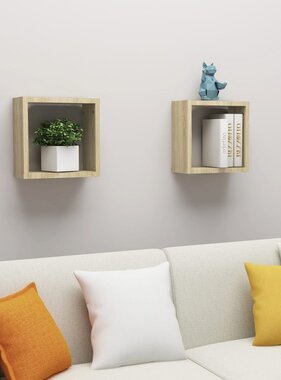VidaXL Wandschappen kubus 2 st 30x15x30 cm sonoma eikenkleurig