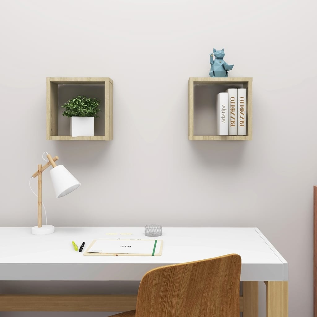 VidaXL Wandschappen kubus 2 st 30x15x30 cm sonoma eikenkleurig