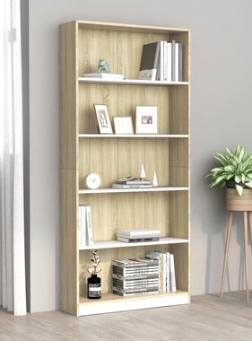 vidaXL Boekenkast met 5 schappen 80x24x175cm bewerkt hout wit en eiken