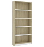 vidaXL Boekenkast met 5 schappen 80x24x175cm bewerkt hout wit en eiken