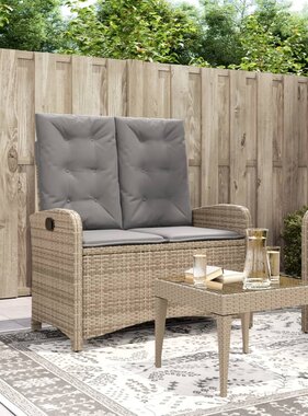 vidaXL Tuinbankje verstelbaar met kussens poly rattan beige