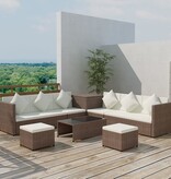 vidaXL 8-delige Loungeset met kussens poly rattan bruin