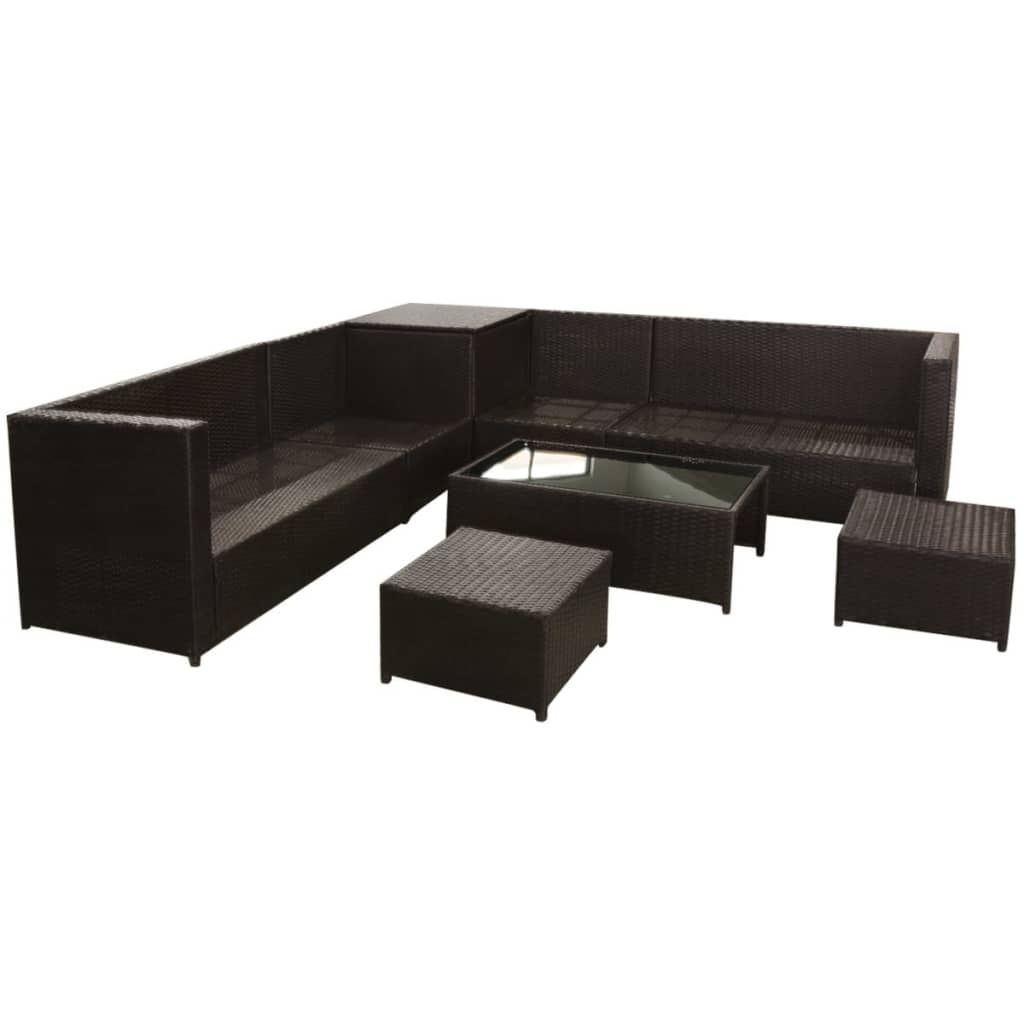 vidaXL 8-delige Loungeset met kussens poly rattan bruin