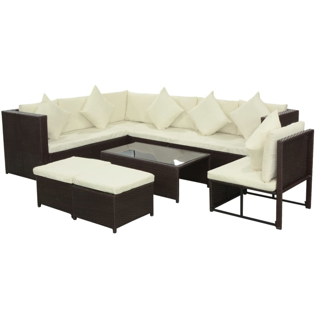 VidaXL 8-delige Loungeset met kussens poly rattan bruin