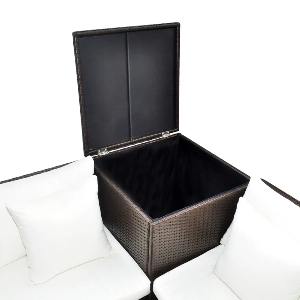 VidaXL 4-delige Loungeset met kussens poly rattan bruin