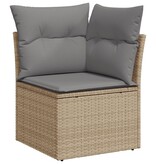 vidaXL Tuinhoekbank met kussens poly rattan beige