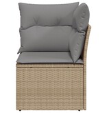 vidaXL Tuinhoekbank met kussens poly rattan beige