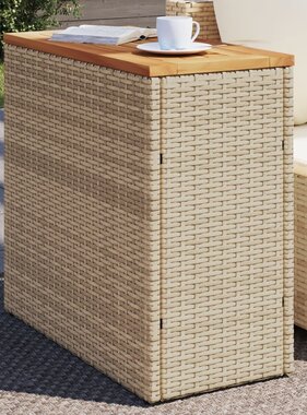 vidaXL Tuinbijzettafel met houten blad 58x27,5x55 cm poly rattan beige