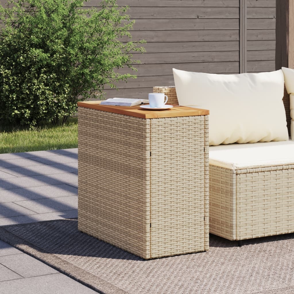 vidaXL Tuinbijzettafel met houten blad 58x27,5x55 cm poly rattan beige