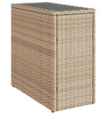 vidaXL Tuinbijzettafel met glazen blad 58x27,5x55 cm poly rattan beige