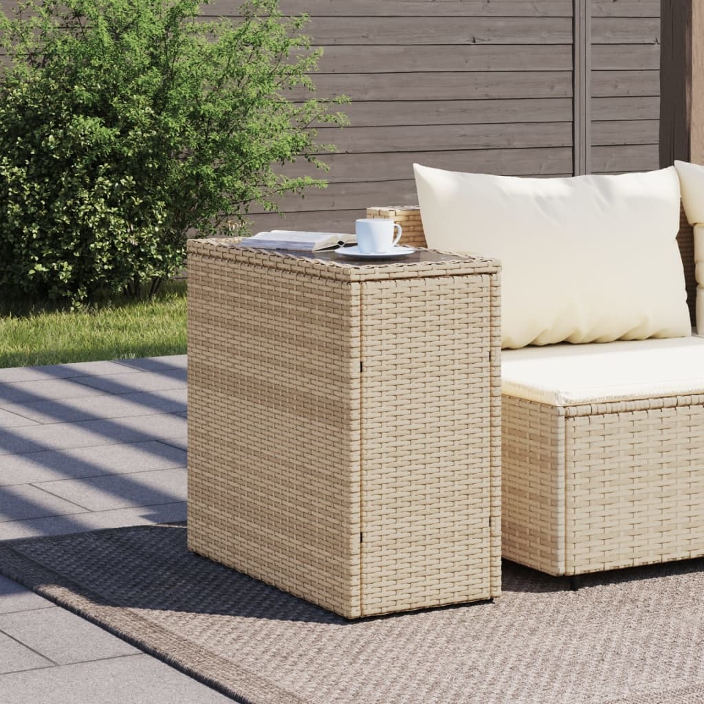 vidaXL Tuinbijzettafel met glazen blad 58x27,5x55 cm poly rattan beige