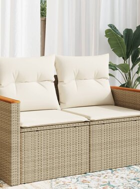 vidaXL Tuinbank 2-zits met kussens poly rattan beige