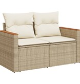 vidaXL Tuinbank 2-zits met kussens poly rattan beige