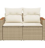 vidaXL Tuinbank 2-zits met kussens poly rattan beige