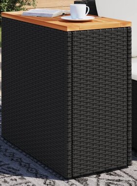 vidaXL Tuinbijzettafel met houten blad 58x27,5x55 cm poly rattan zwart