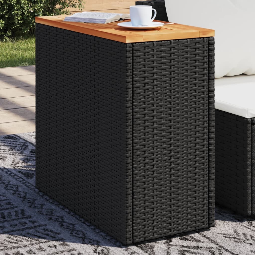 vidaXL Tuinbijzettafel met houten blad 58x27,5x55 cm poly rattan zwart