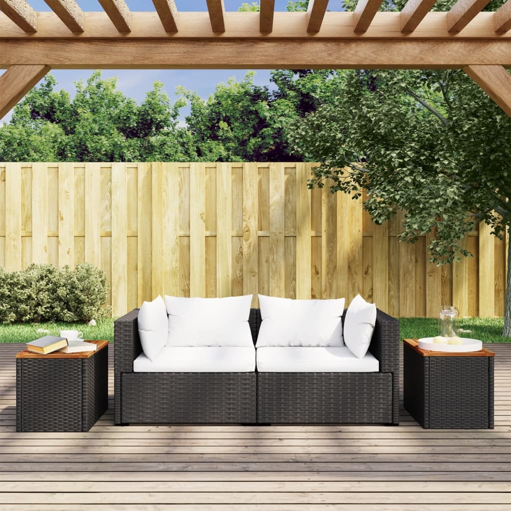 vidaXL Tuinbijzettafels 2 st 55x34x37 cm hout poly rattan zwart