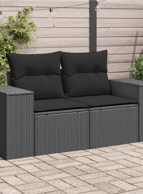 vidaXL Tuinbank 2-zits met kussens poly rattan zwart