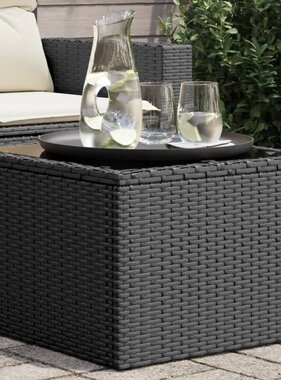 vidaXL Tuintafel met glazen blad 55x55x37 cm poly rattan zwart