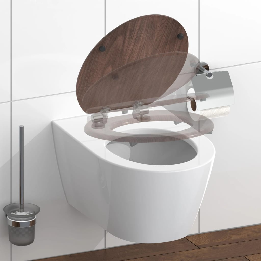 vidaXL Toiletbril soft-close DARK WOOD MDF