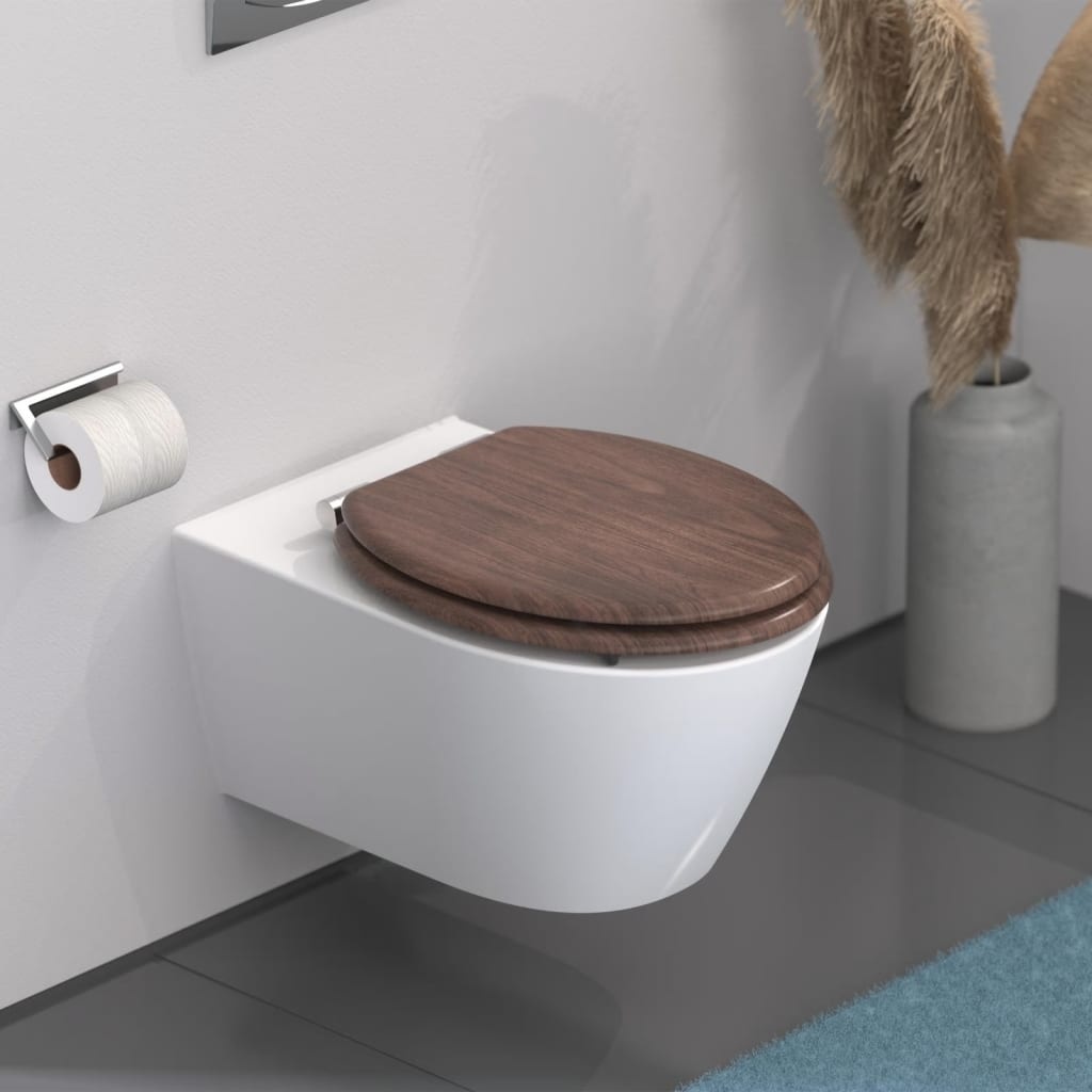 vidaXL Toiletbril soft-close DARK WOOD MDF