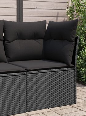 vidaXL Tuinhoekbank met kussens poly rattan zwart