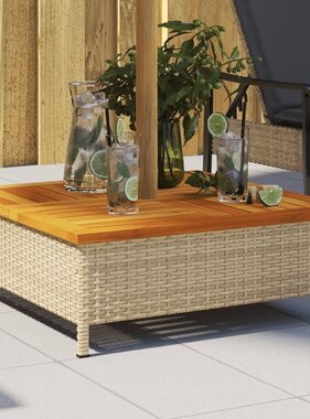 vidaXL Parasolvoetbedekking 70x70x25 cm poly rattan acaciahout beige