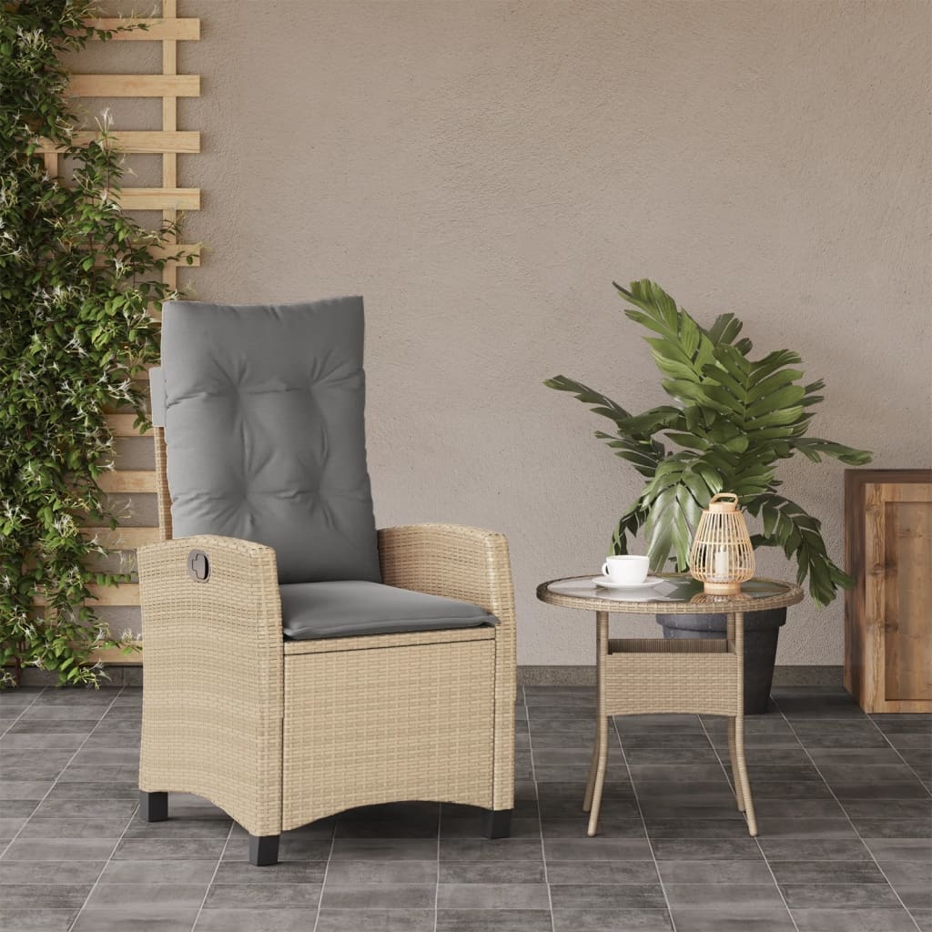 vidaXL Tuinstoel verstelbaar met kussens poly rattan gemengd beige