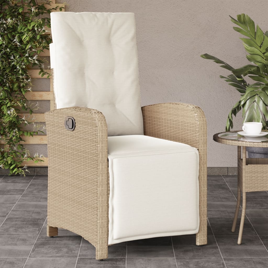 vidaXL Tuinstoel verstelbaar met voetensteun poly rattan beige