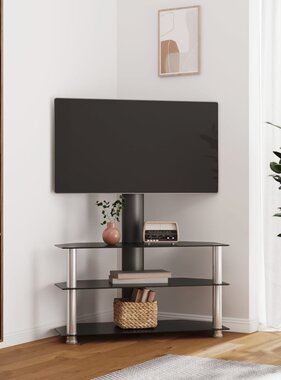 vidaXL Tv-standaard hoek 3-laags voor 32-70 inch zwart en zilverkleur