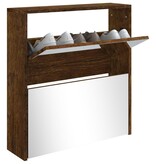 vidaXL Schoenenkast met spiegel 2-laags 63x17x67 cm gerookt eiken