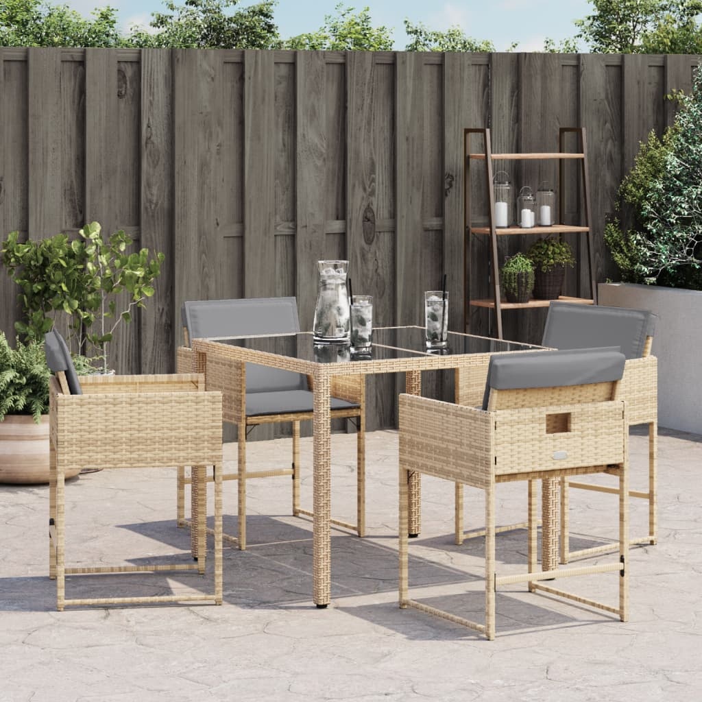 vidaXL Tuinstoelen 4 st met kussens poly rattan gemengd beige