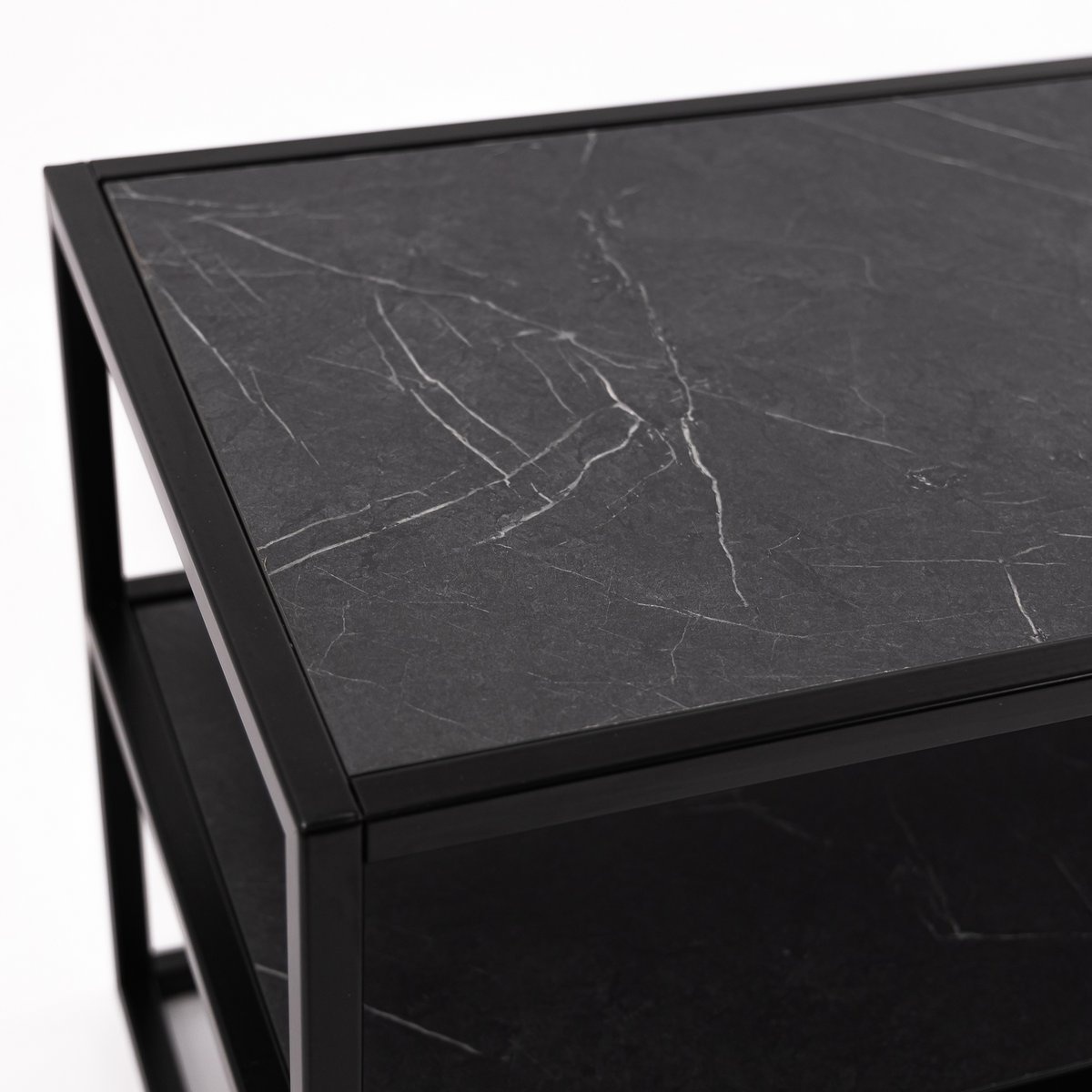 KantoormeubelenPlus Stalux Tv-meubel 'Luuk' 150cm, kleur zwart / zwart marmer