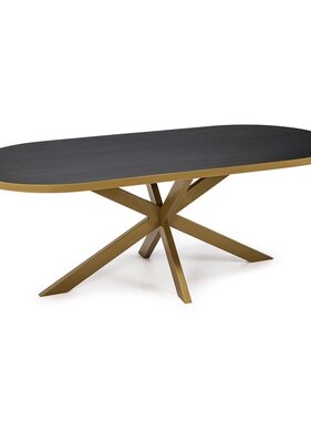 KantoormeubelenPlus Stalux Plat ovale eettafel 'Noud' 210 x 100, kleur goud / zwart eiken