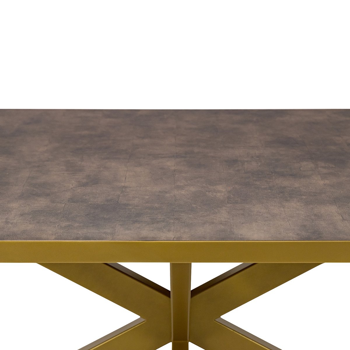 KantoormeubelenPlus Stalux Plat ovale eettafel 'Noud' 180 x 100, kleur goud / lederlook bruin