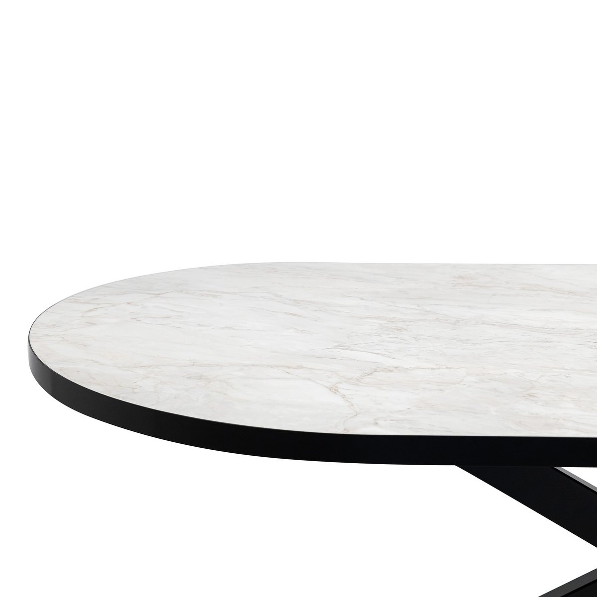 KantoormeubelenPlus Stalux Plat ovale eettafel 'Noud' 210 x 100, kleur zwart / wit marmer