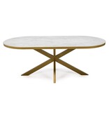 KantoormeubelenPlus Stalux Plat ovale eettafel 'Noud' 210 x 100, kleur goud / wit marmer