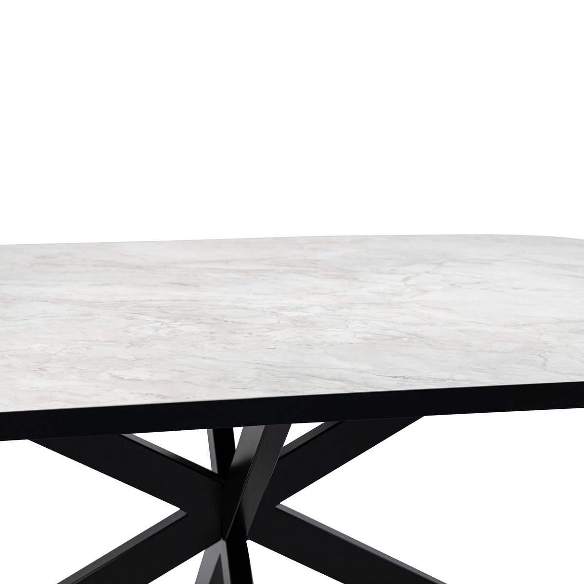 KantoormeubelenPlus Stalux Plat ovale eettafel 'Noud' 210 x 100, kleur zwart / wit marmer