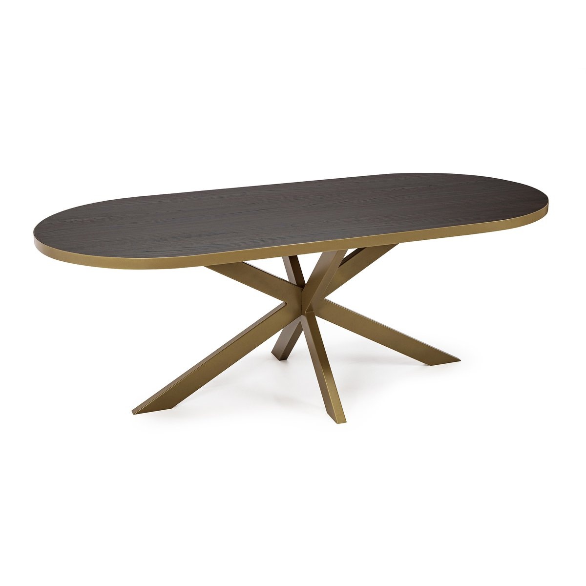 KantoormeubelenPlus Stalux Plat ovale eettafel 'Noud' 210 x 100, kleur goud / bruin hout