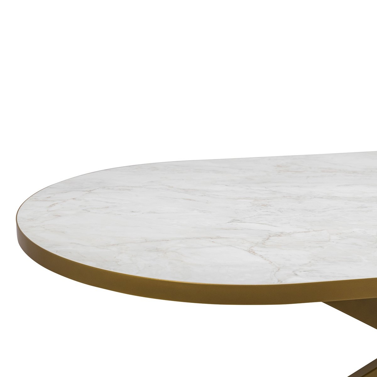 KantoormeubelenPlus Stalux Plat ovale eettafel 'Noud' 210 x 100, kleur goud / wit marmer